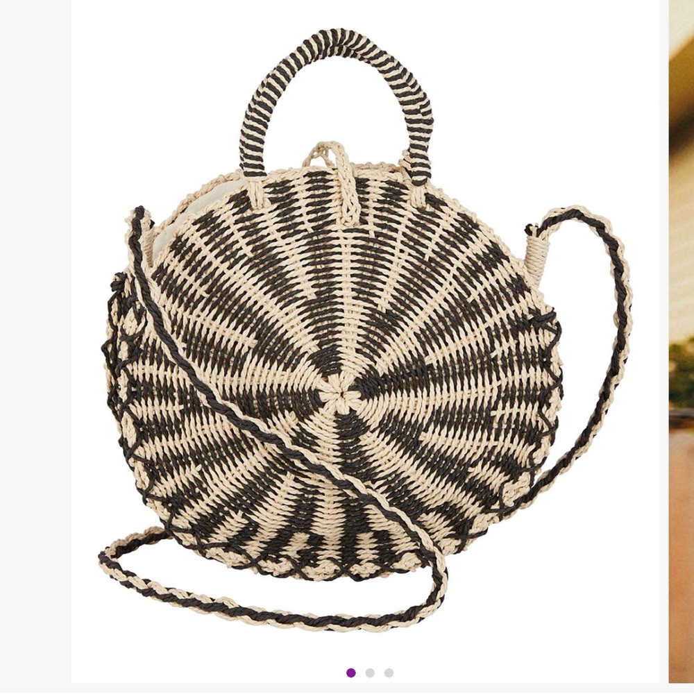Billabong Soak It Up Washed Black & Beige Round Woven  Straw Tote